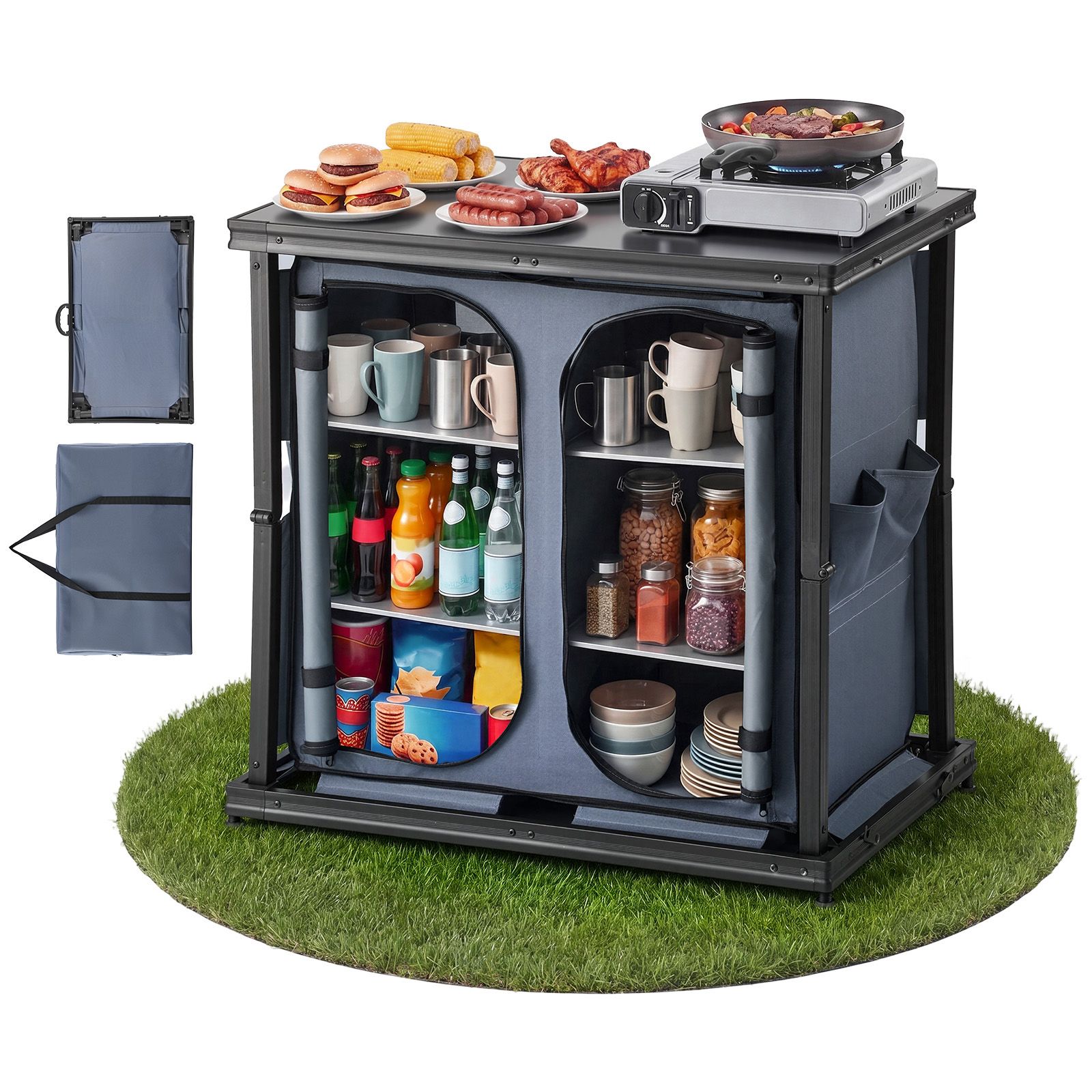 Camping Cooking Set Compact - Armadio pieghevole per campeggio, tavolo portatile