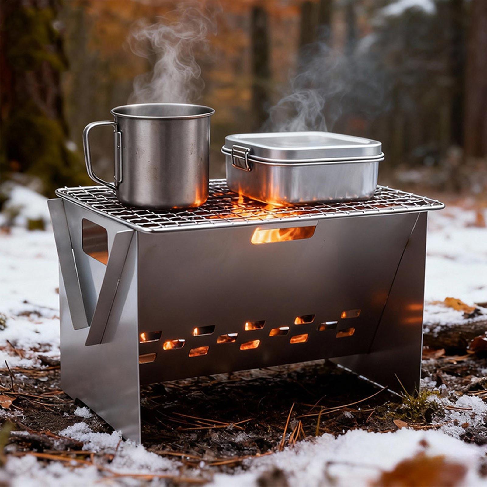 Camping Cooking Set Compact - Griglia a carbone pieghevole portatile, braciere