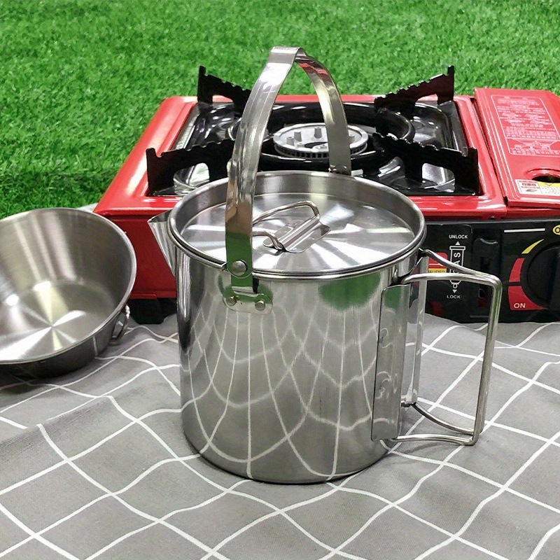 Camping Cooking Set Stainless Steel - Bollitore in acciaio da esterno compatto