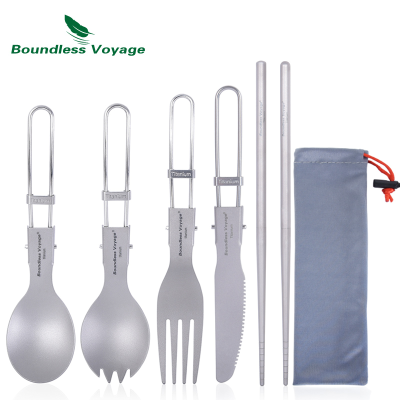 Camping Cooking Set Stainless Steel - Boundless Voyage Titanium Posate da campeggio