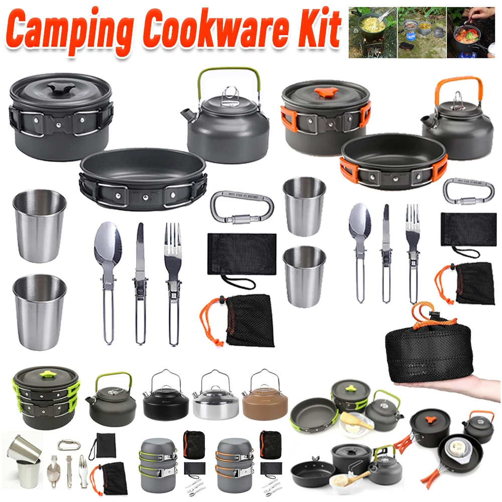 Camping Cooking Set Stainless Steel - Kit da Cucina da Campeggio: Bollitore,