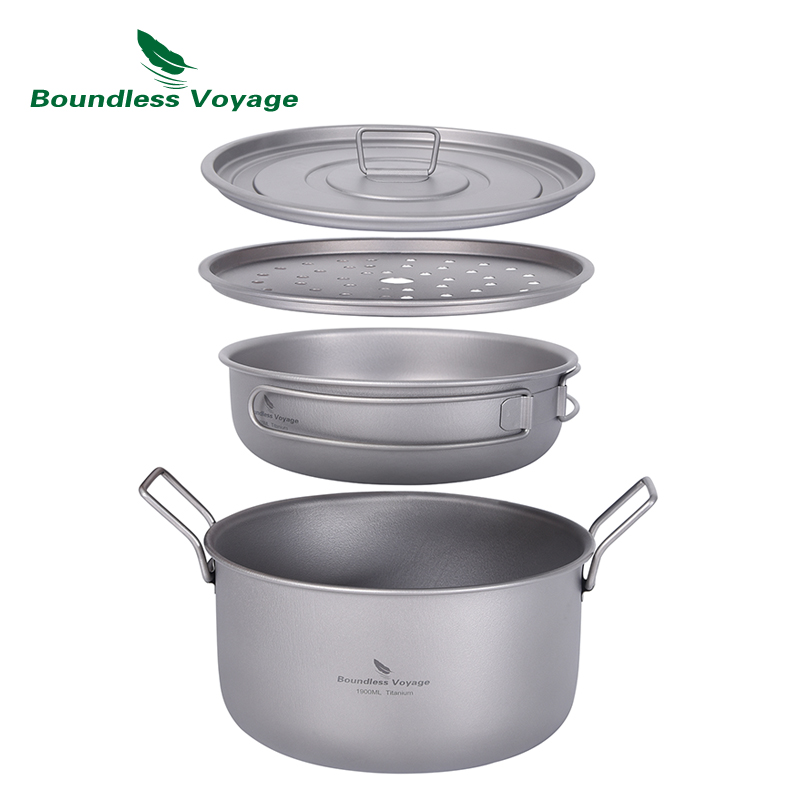 Camping Cooking Set Stainless Steel - Boundless Voyage Camping Pentola da cucina